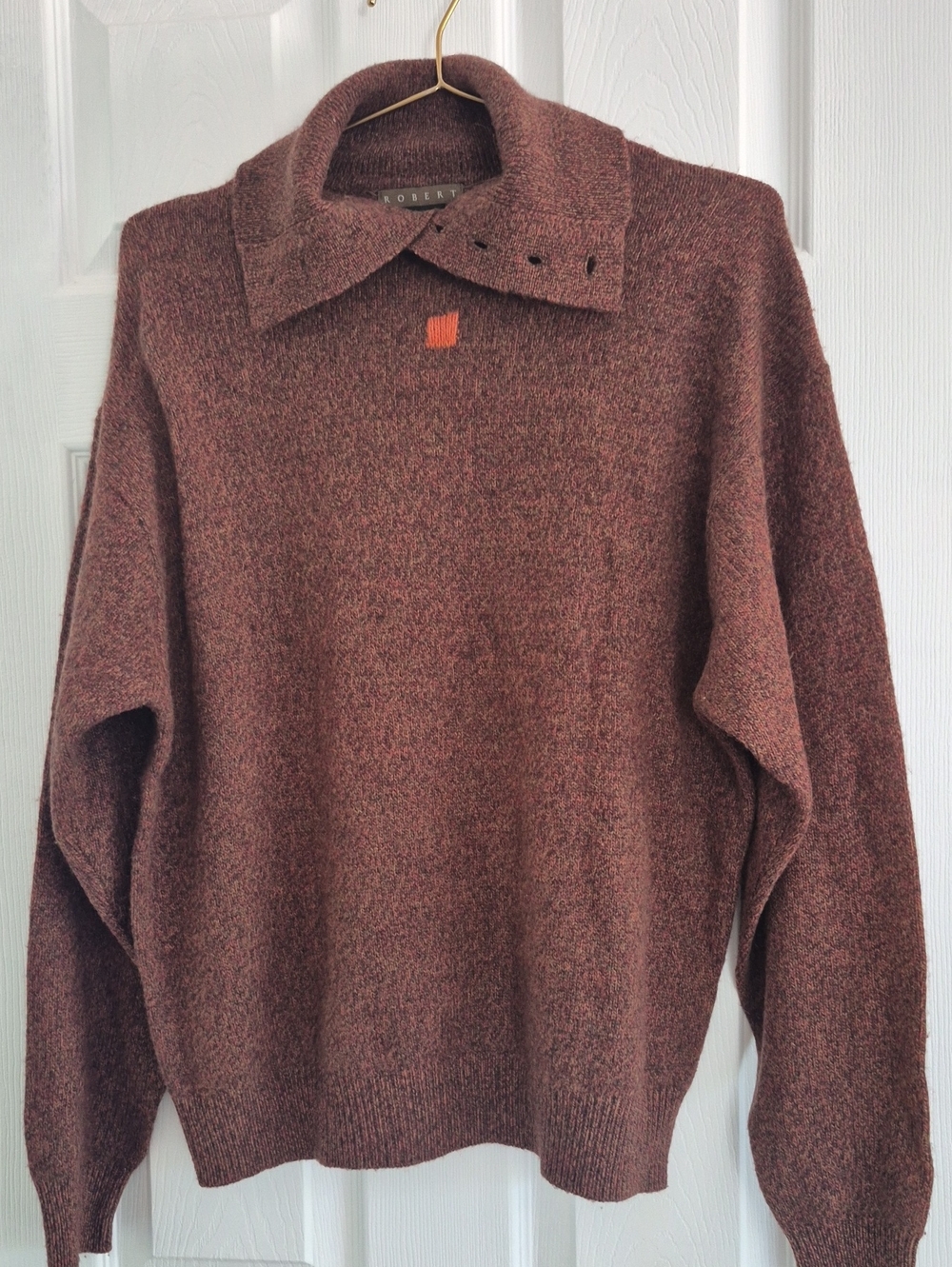 Robert Talbott Heathered Brown Button-Accent Turtleneck Sweater